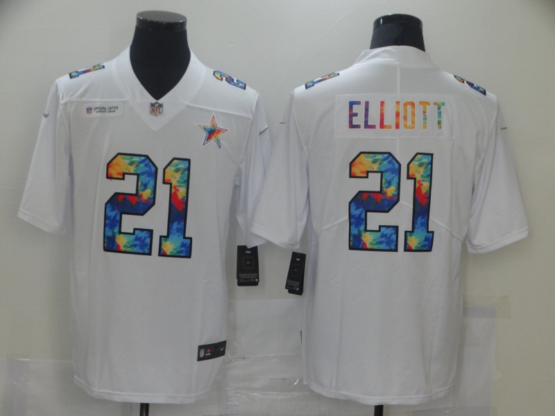 Men Dallas Cowboys #21 Elliott White Nike Rainbow version 2021 NFL Jersey